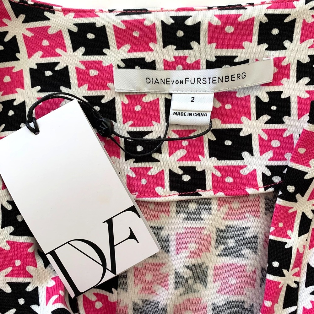 NWT Diane von Furstenberg DVF Reina Jersey Tunic Shift Dress Pink Geo Dot 2 0 XS - Picture 4 of 16